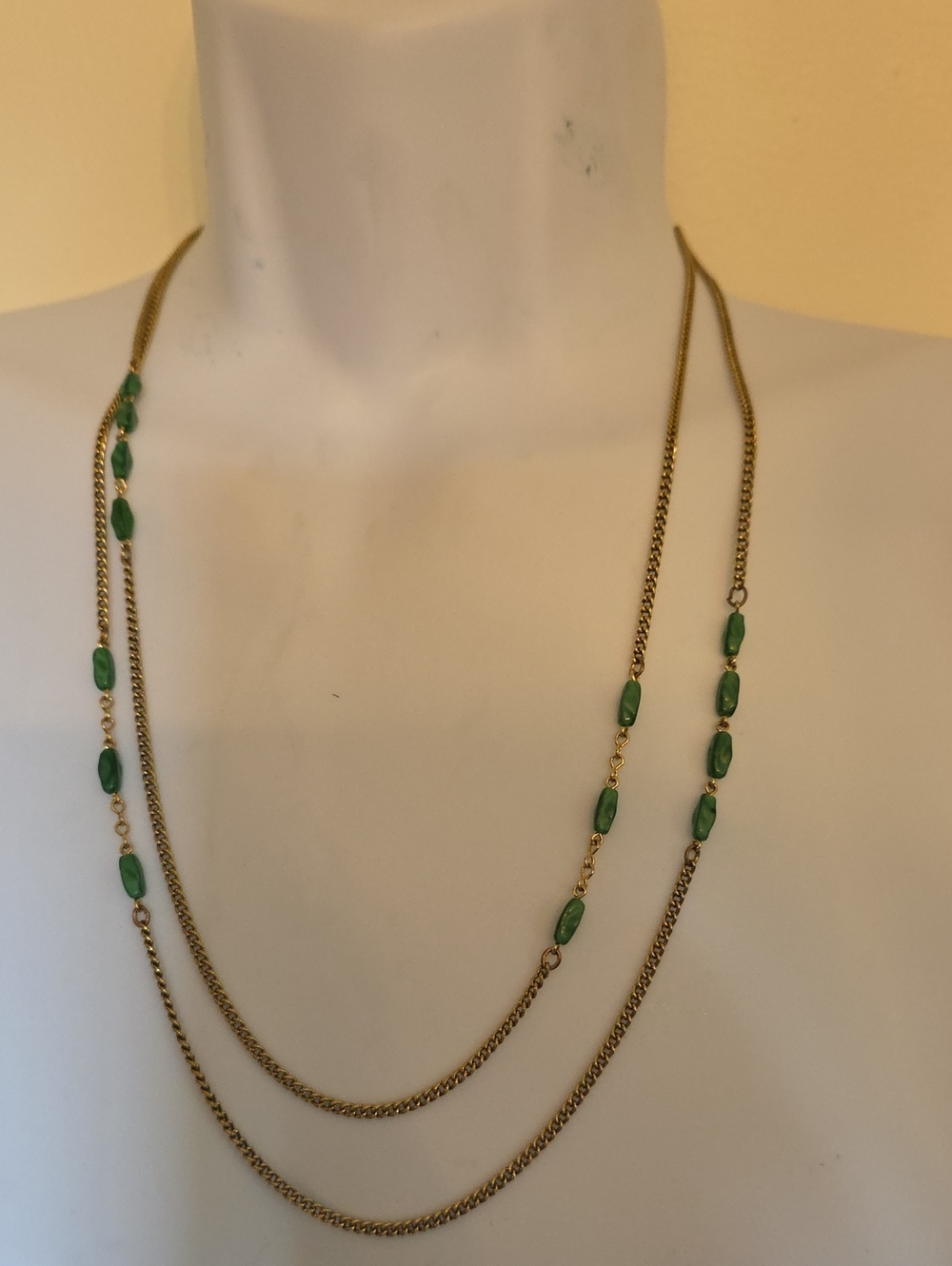 Gold-Tone Layered Necklace with Green Vintage Freirich